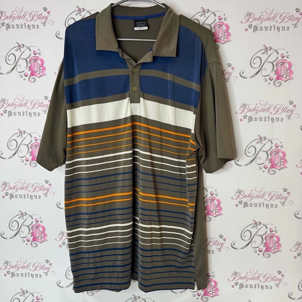 Nike golf Men's Polo - Blue, Olive, and Orange Stripes striped soft stretchy